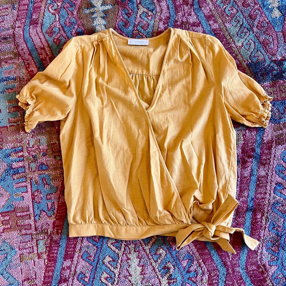 Lucky Brand Mustard Yellow Wrap Blouse